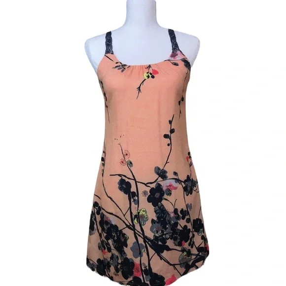 Blush Pink Watercolor Floral Silk Lace Strap Tank Dress - Picture 7 of 10